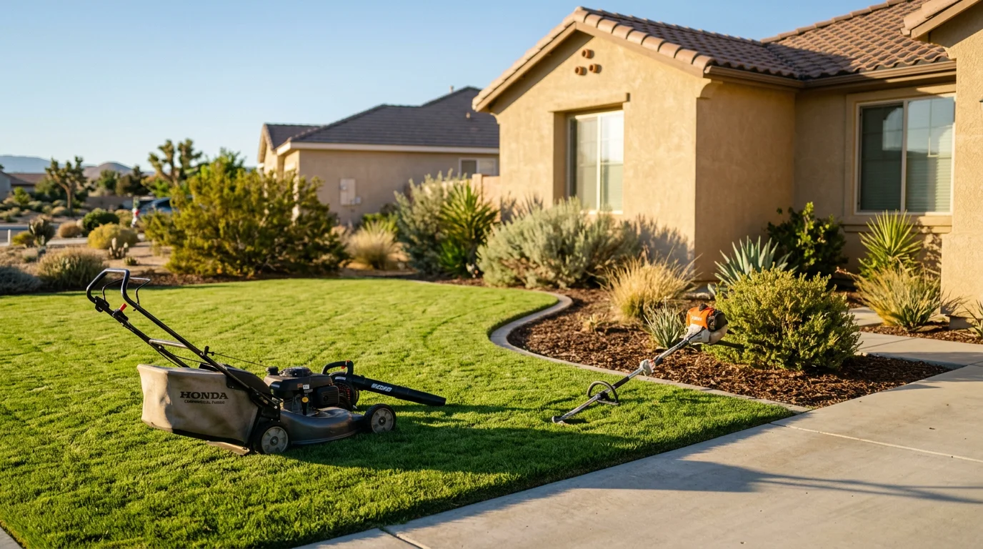 Well-maintained residential lawn with green grass and trimmed edges